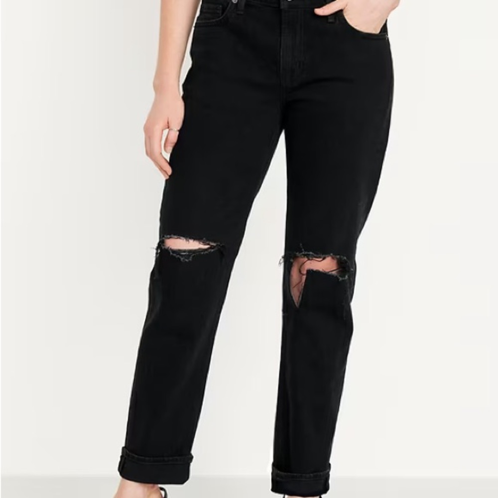 Old Navy Black Boyfriend Jeans with Distressed Knees Size 14